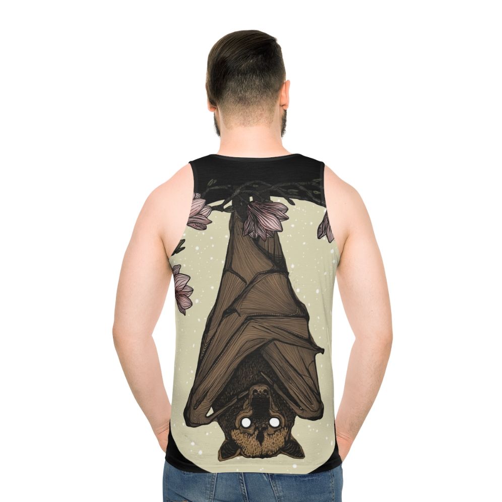 Spooky bat and flying fox graphic on unisex tank top - men back