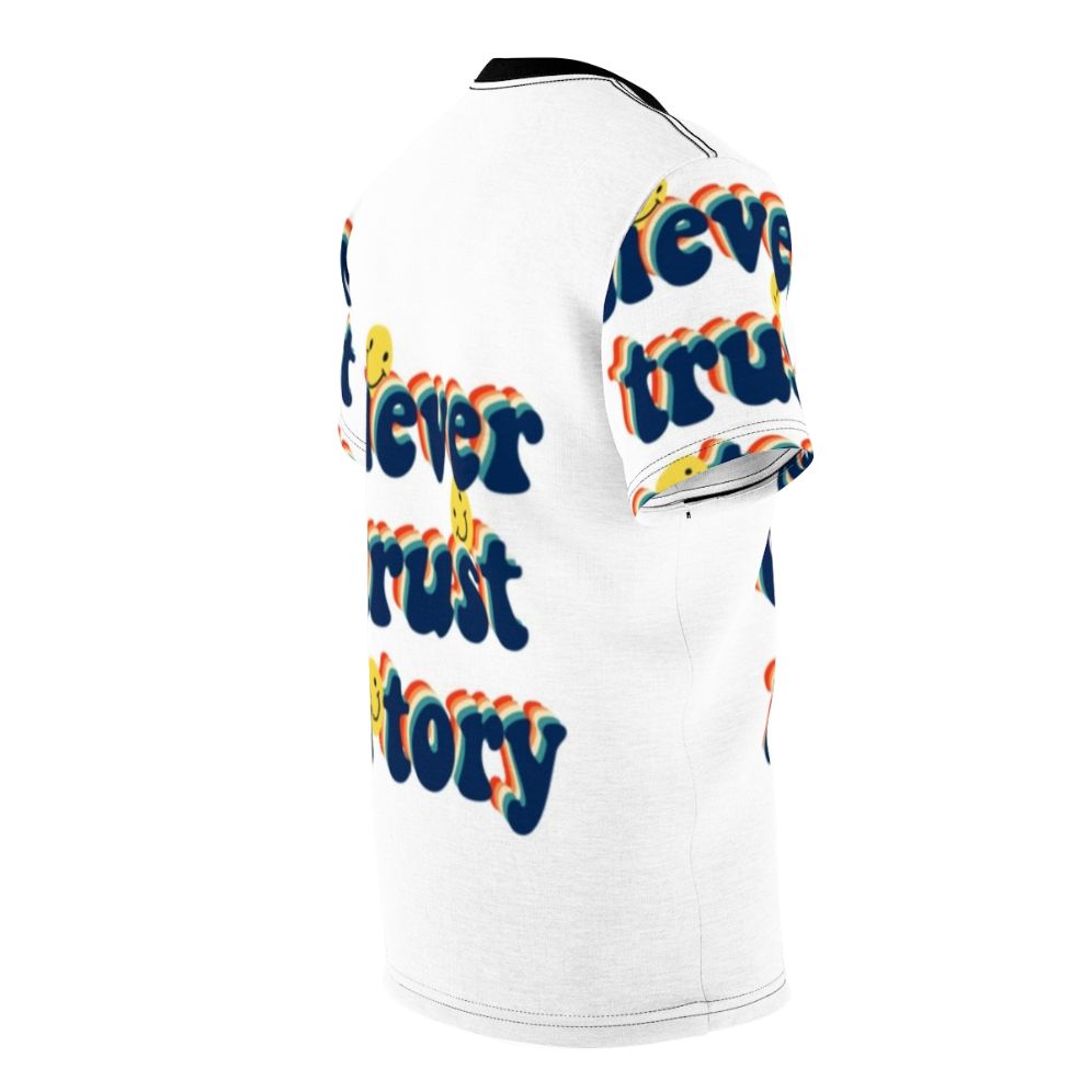 Anti-Tory Political Protest T-Shirt with the slogan "Never Trust a Tory" - men right