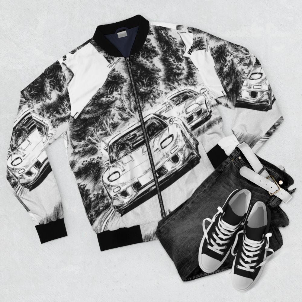 Initial D RX7 vs Supra V2 Bomber Jacket - Flat lay