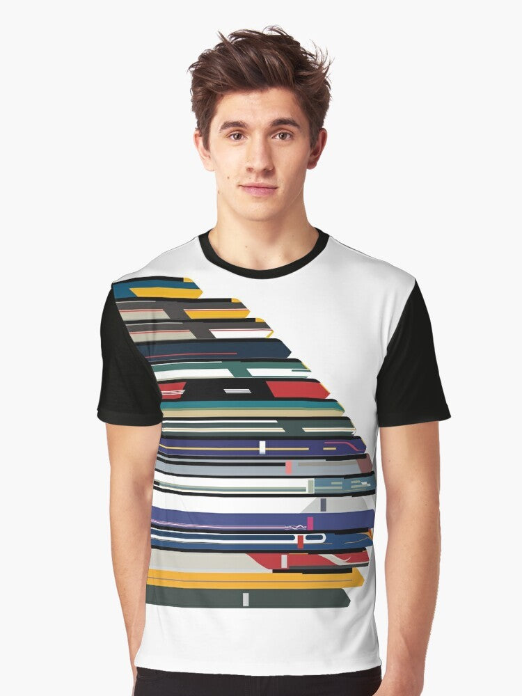 Graphic t-shirt with outline design of Intercity 125 high-speed train in British Rail livery - Men