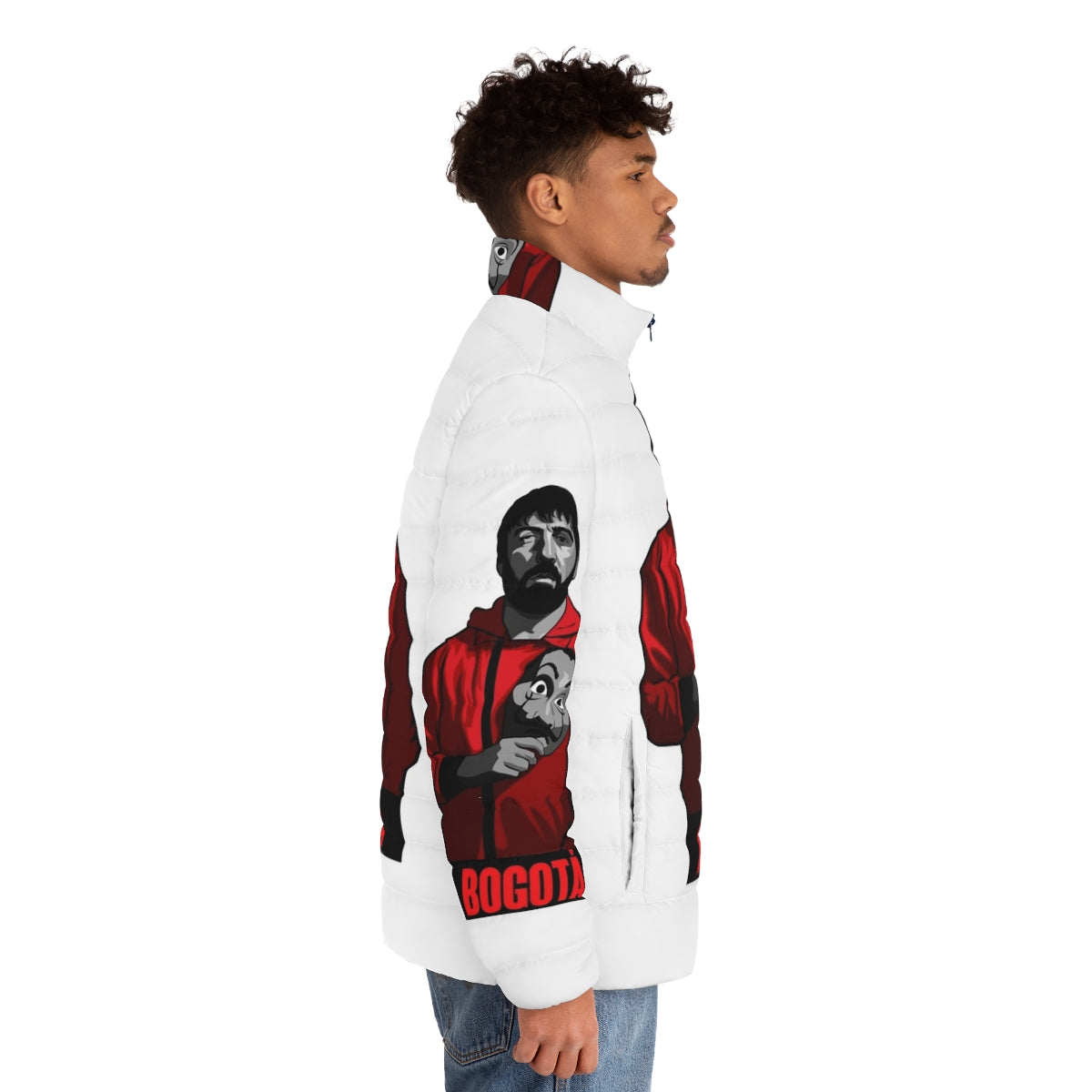 Money Heist Bogota Puffer Jacket with Fan Art Designs - men side right