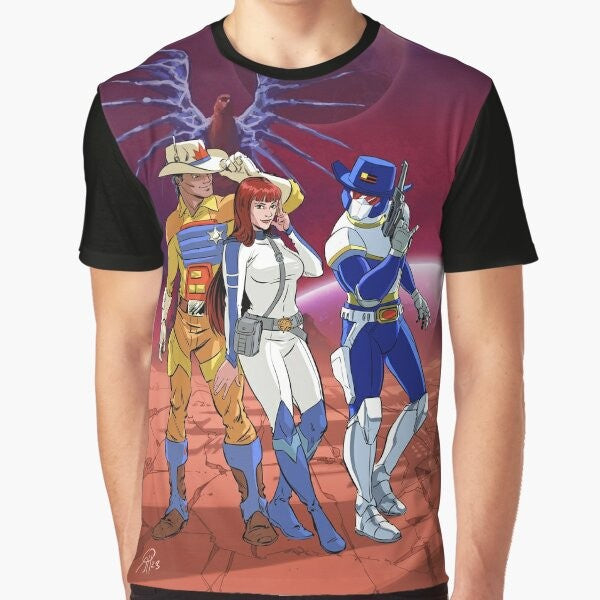 Sci-Fi Graphic T-Shirt featuring a trio of futuristic space-themed designs