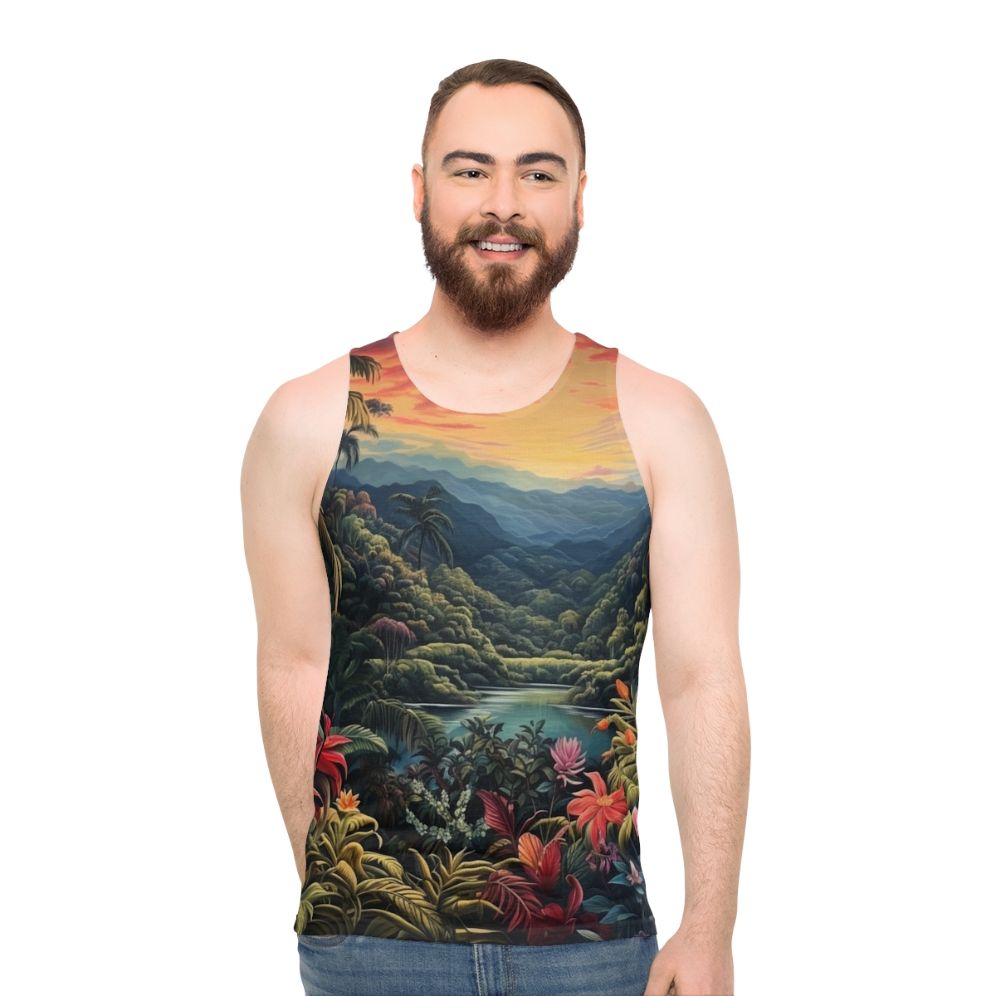 Tropical landscape nature inspired unisex tank top - men