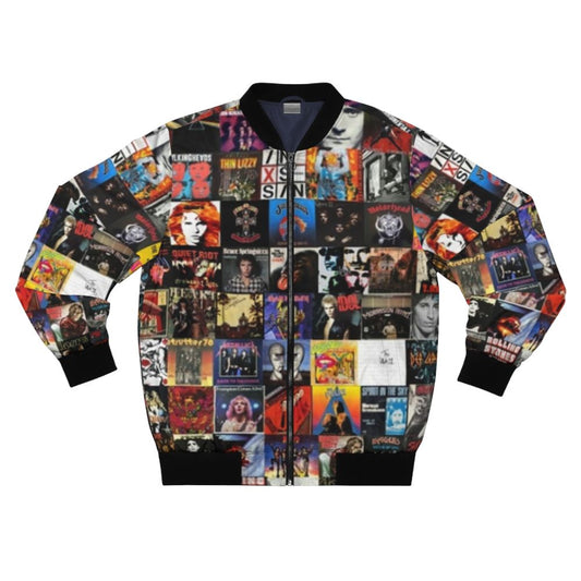 Retro vinyl collage pattern on a bomber jacket