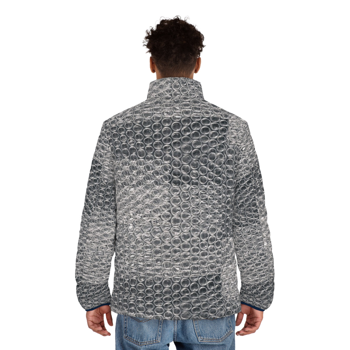 Bubble wrap puffer jacket with industrial-inspired design - men back