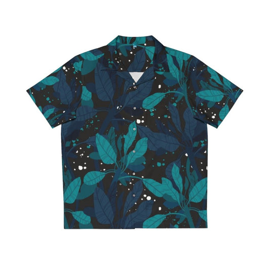 Dark green tropical Hawaiian shirt with exotic palm pattern