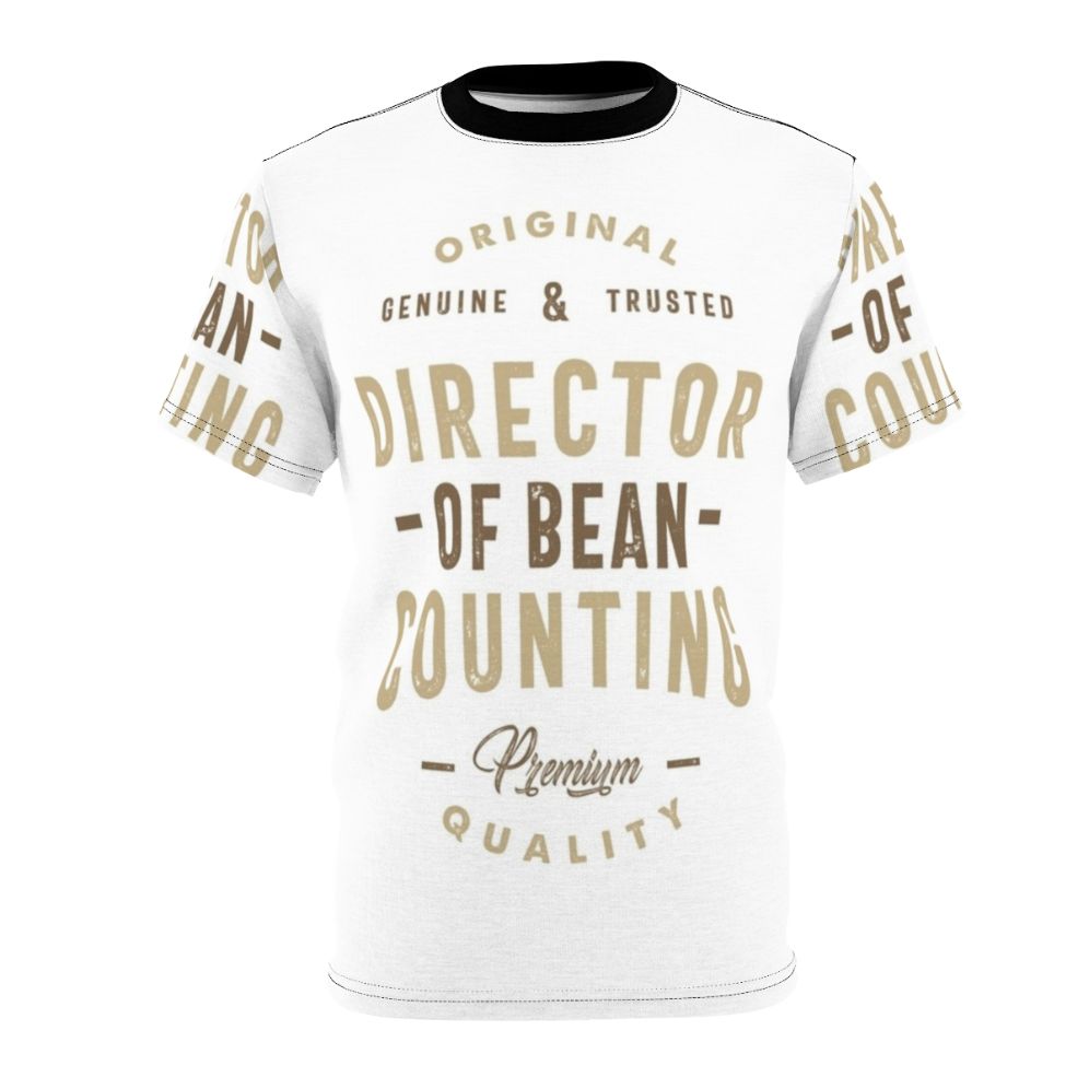 A t-shirt design featuring the text "Director of Bean Counting" in a stylized typography layout.