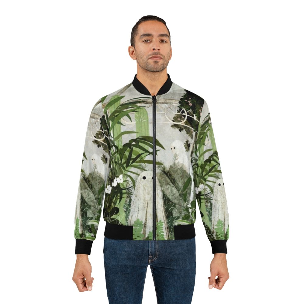 Haunted greenhouse ghost bomber jacket with nature, flowers, and plants - Lifestyle