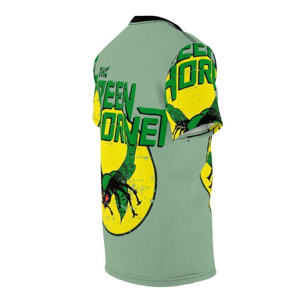 Retro-styled t-shirt featuring the Green Hornet, a 1960s television superhero character. - men right