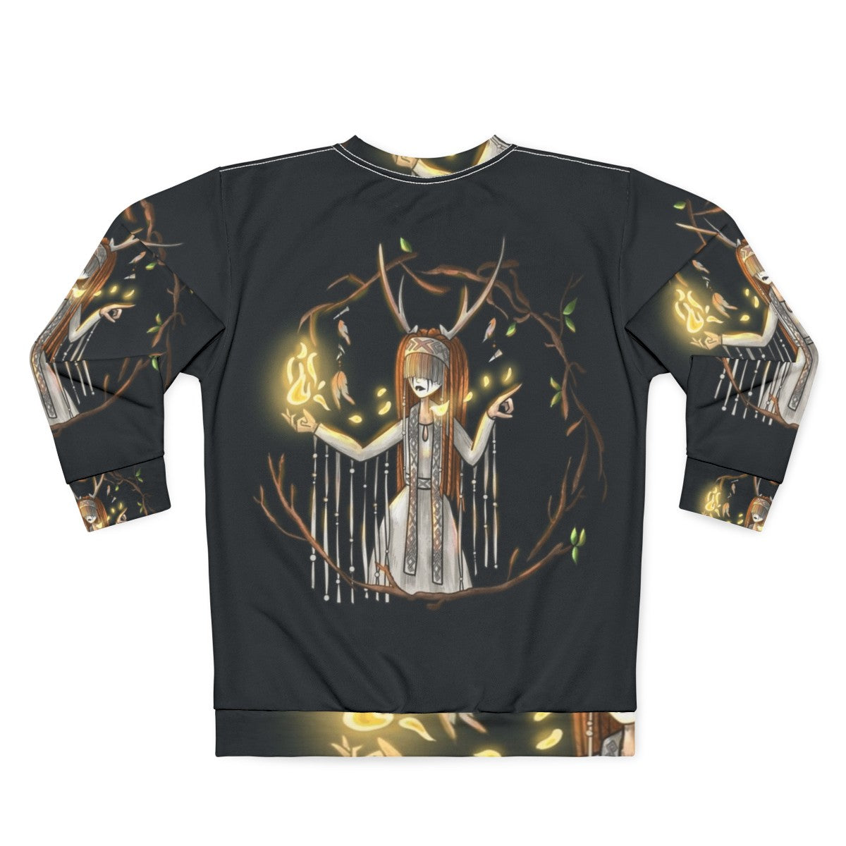 Heilung Fanart Sweatshirt featuring tribal, nature-inspired design - Back