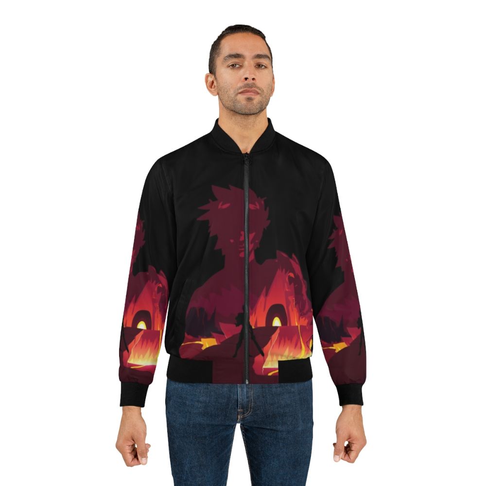 Zagreus Hades Negative Illusion Bomber Jacket featuring a double exposure design of the Hades character from the popular video game - Lifestyle