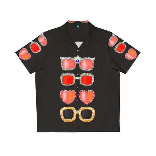 Colorful Hawaiian shirt with sunglasses, inspired by Elton John's iconic style