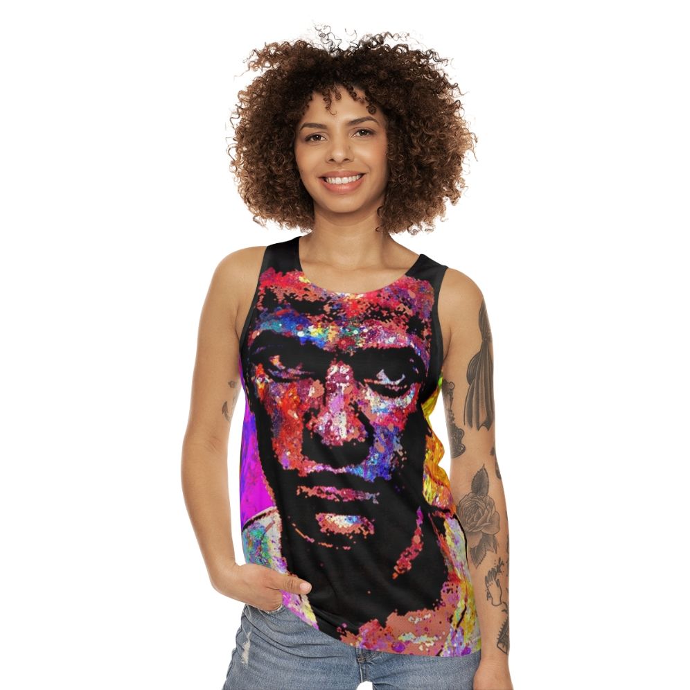 Huey P Newton portrait on unisex black tank top - women