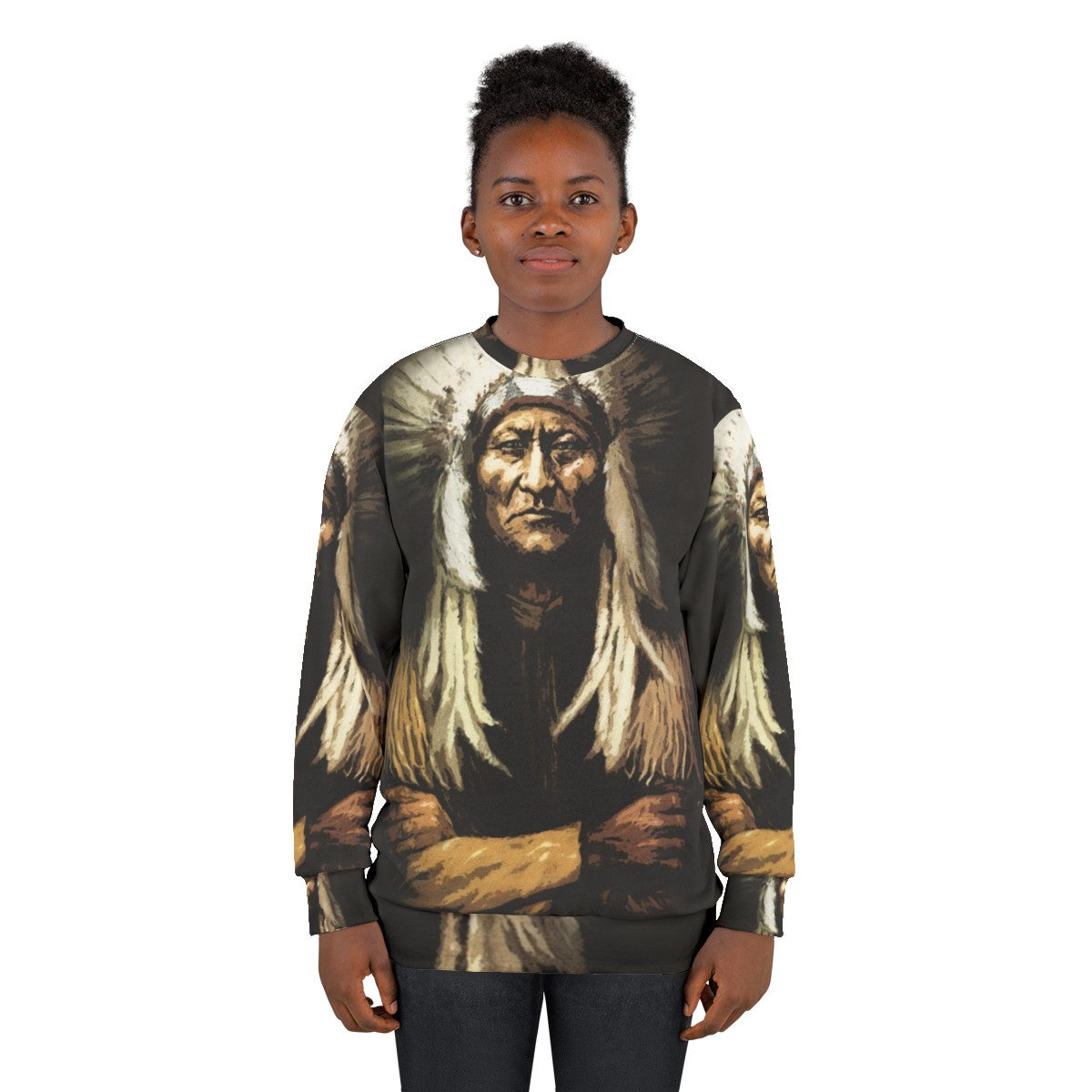 Sitting Bull Native American Tribal Design Sweatshirt - women