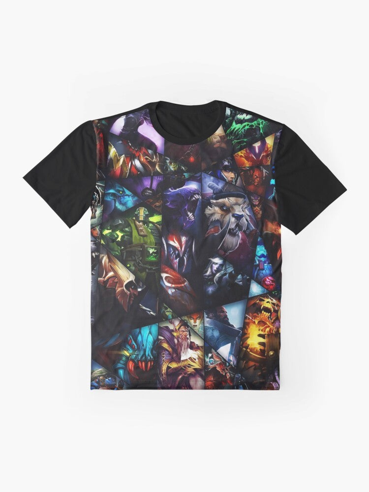 Dota 2 game graphic t-shirt with BOOOOOM design featuring Dota 2 heroes - Flat lay