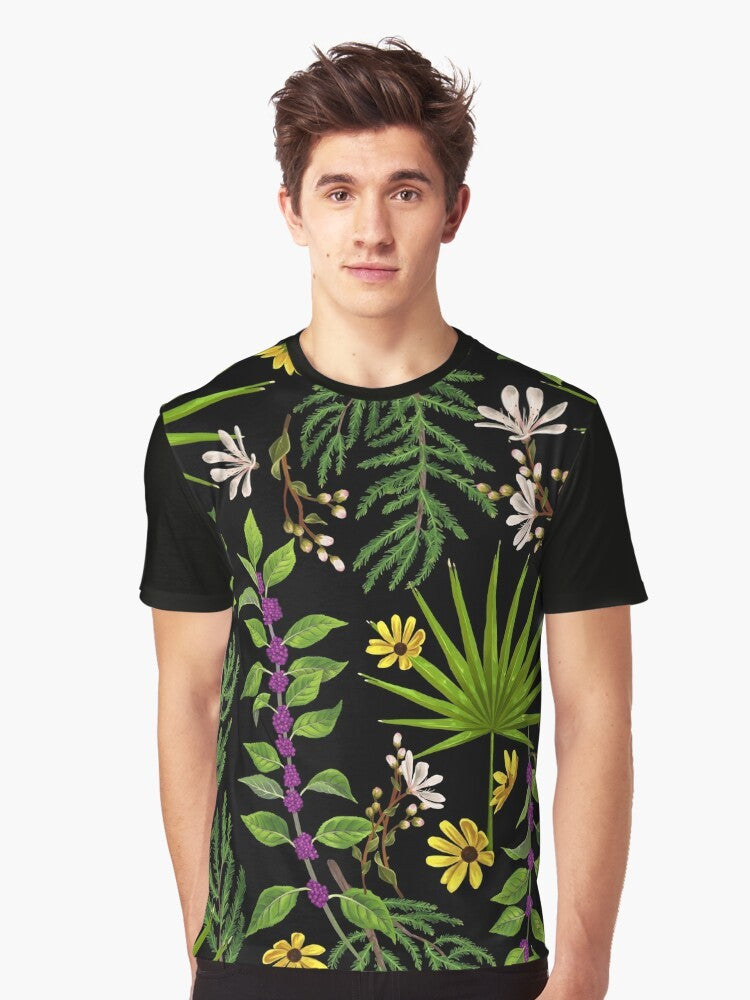 Graphic t-shirt featuring Florida native plants and botanical design - Men