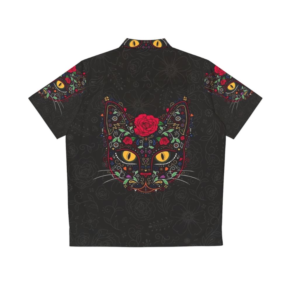 Day of the Dead Kitty Cat Sugar Skull Hawaiian Shirt - Back