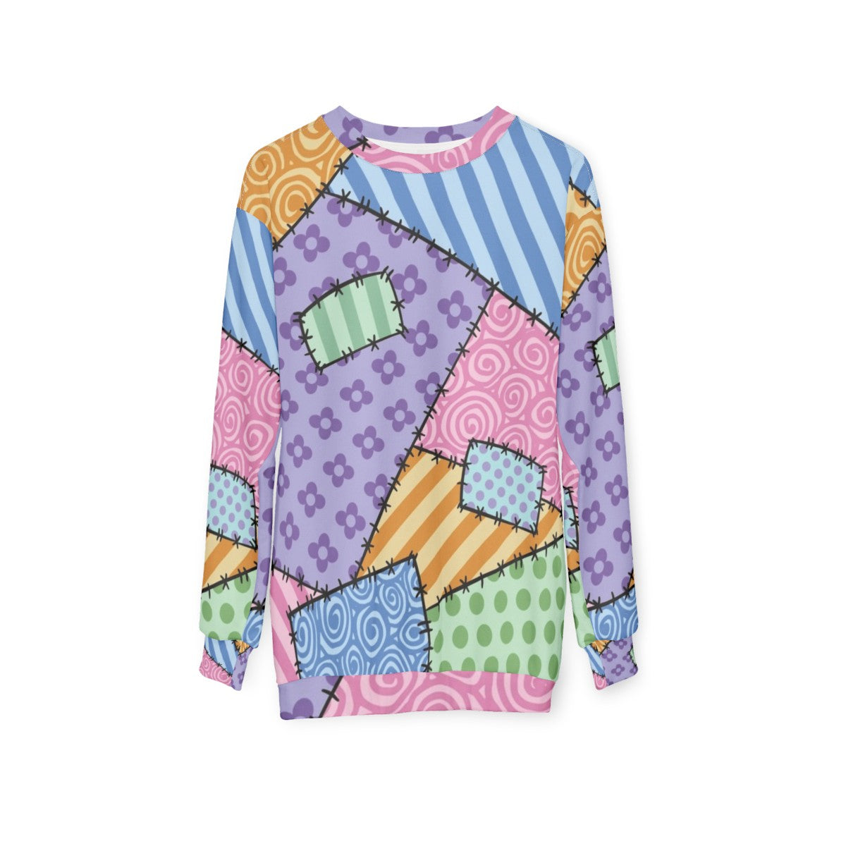 Patchwork sweatshirt with kawaii star and floral design - hanging