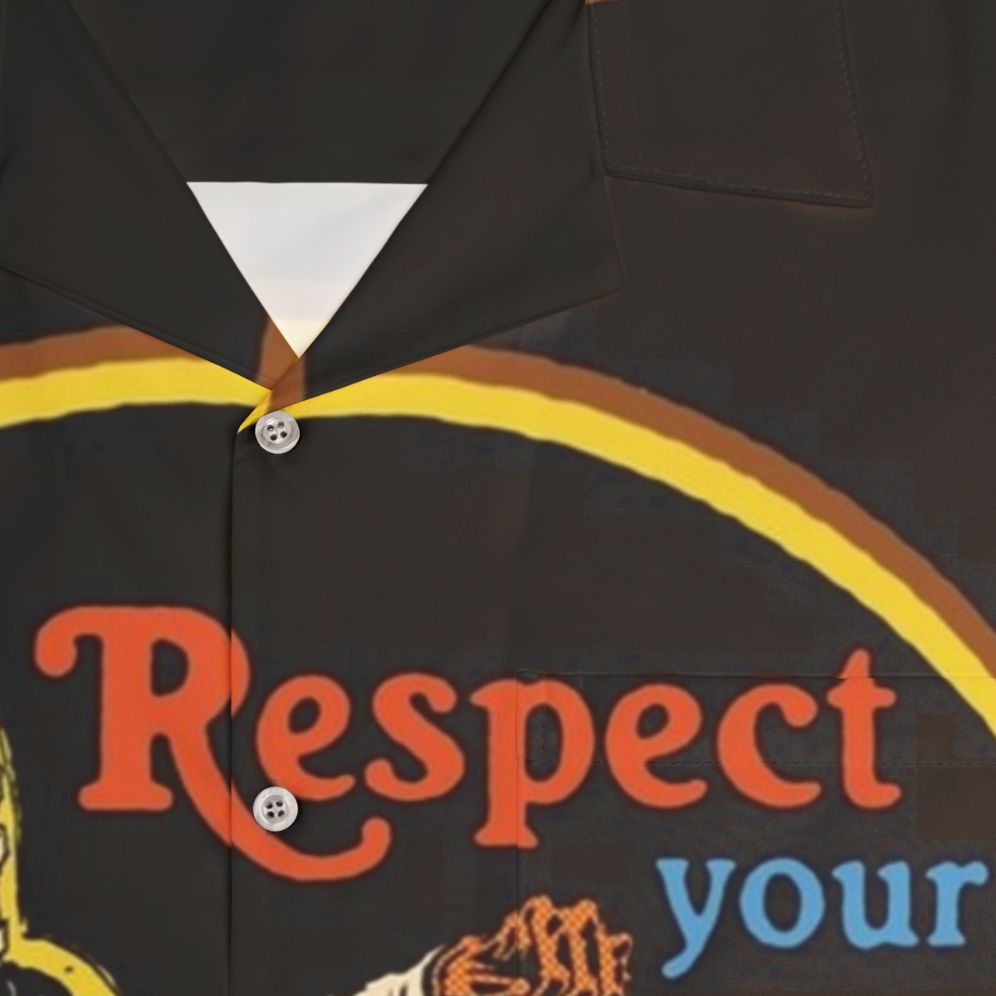 Respect Your Elders Vintage Hawaiian Shirt with Mummy Horror Design - Detail