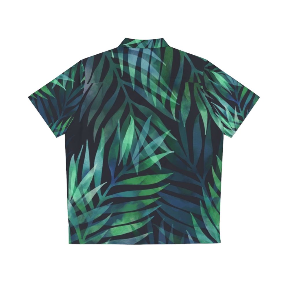 Dark green palm leaves pattern on a hawaiian shirt - Back