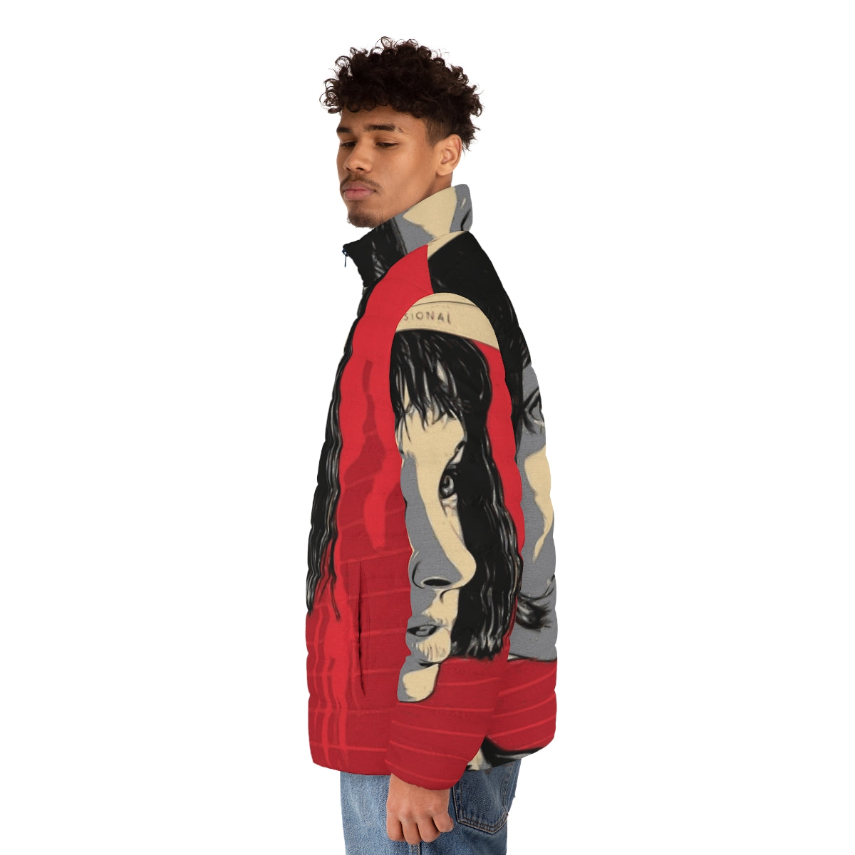 Mathilda's red and black puffer jacket from the movie poster of The Professional - men side left