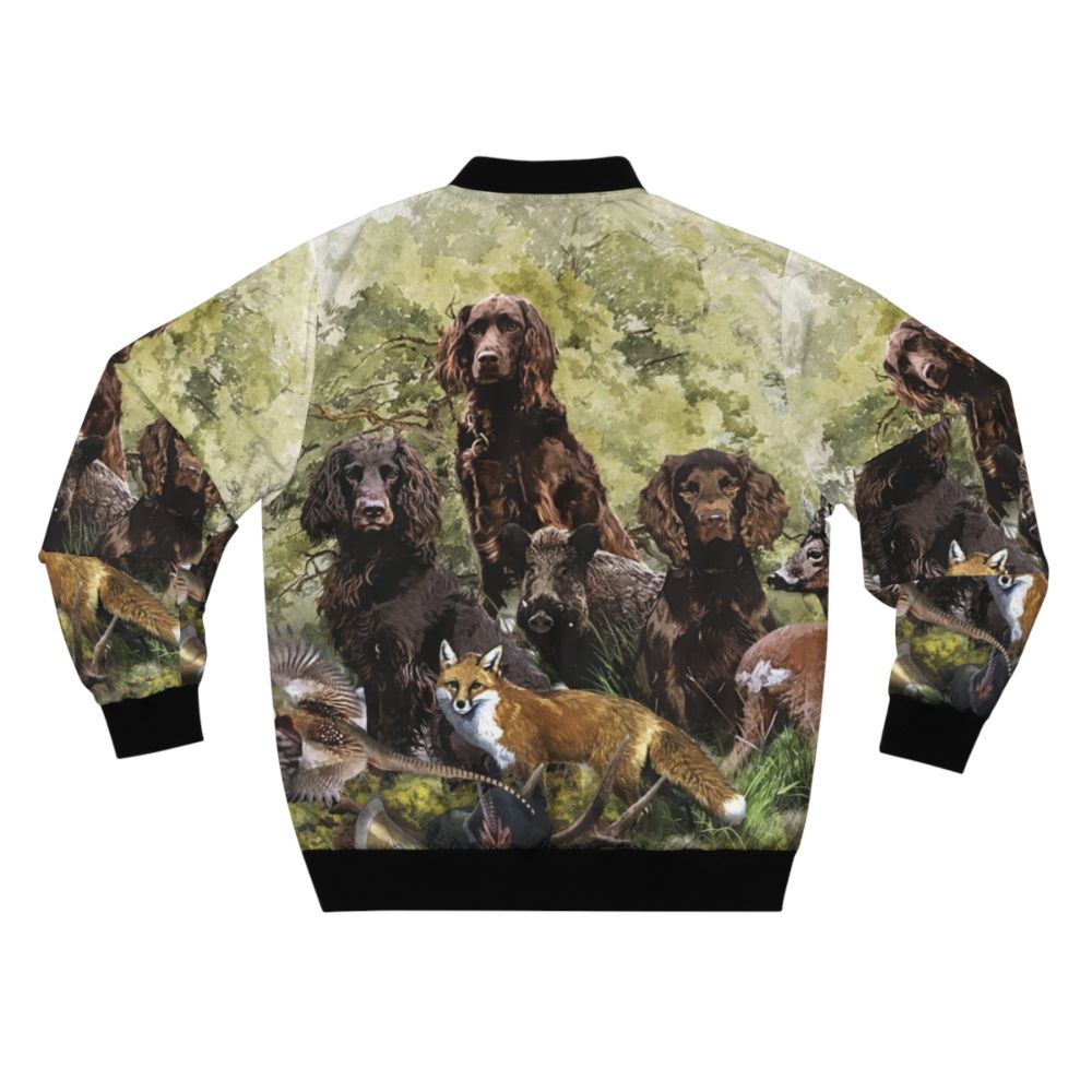 Bomber jacket featuring a German Spaniel (Wachtelhund), a versatile hunting dog breed - Back