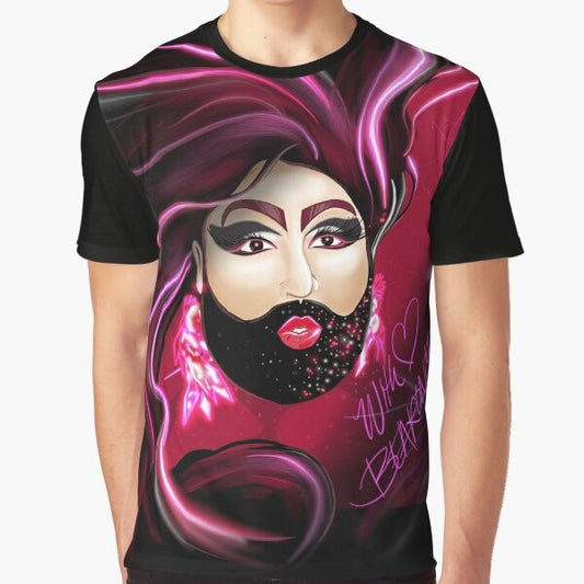 Graphic t-shirt design featuring a bearded drag queen character named Bearonce, a play on the term "bear" in the LGBTQ+ community.