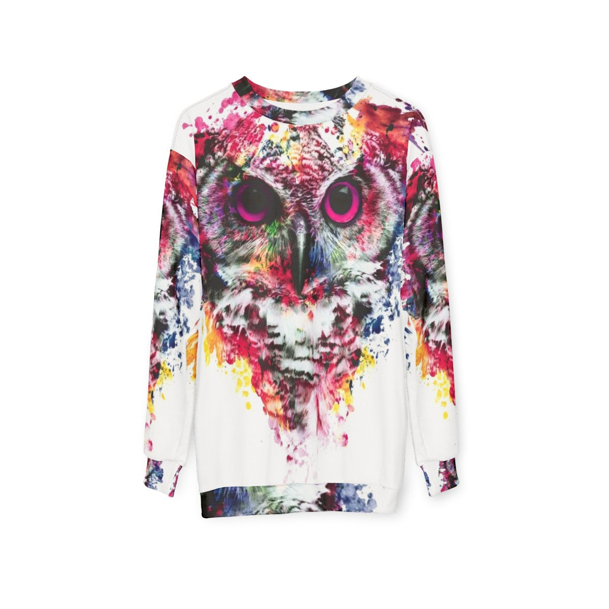 Colorful abstract owl sweatshirt - hanging