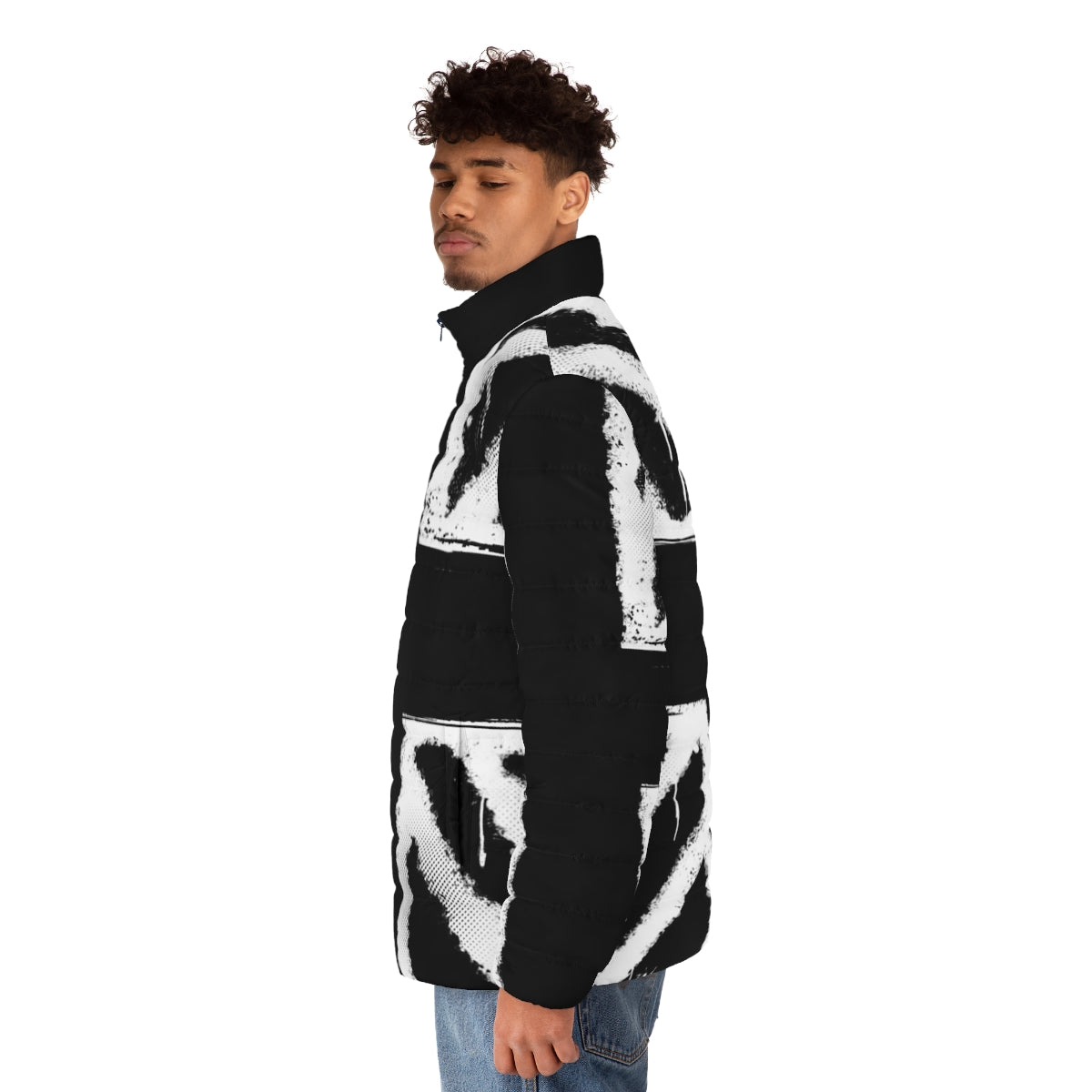 Stormzy Glastonbury puffer jacket with union jack and graffiti design - men side left