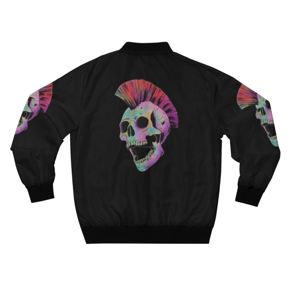 Mohawk Skull Bomber Jacket in black with colorful skull graphic - Back