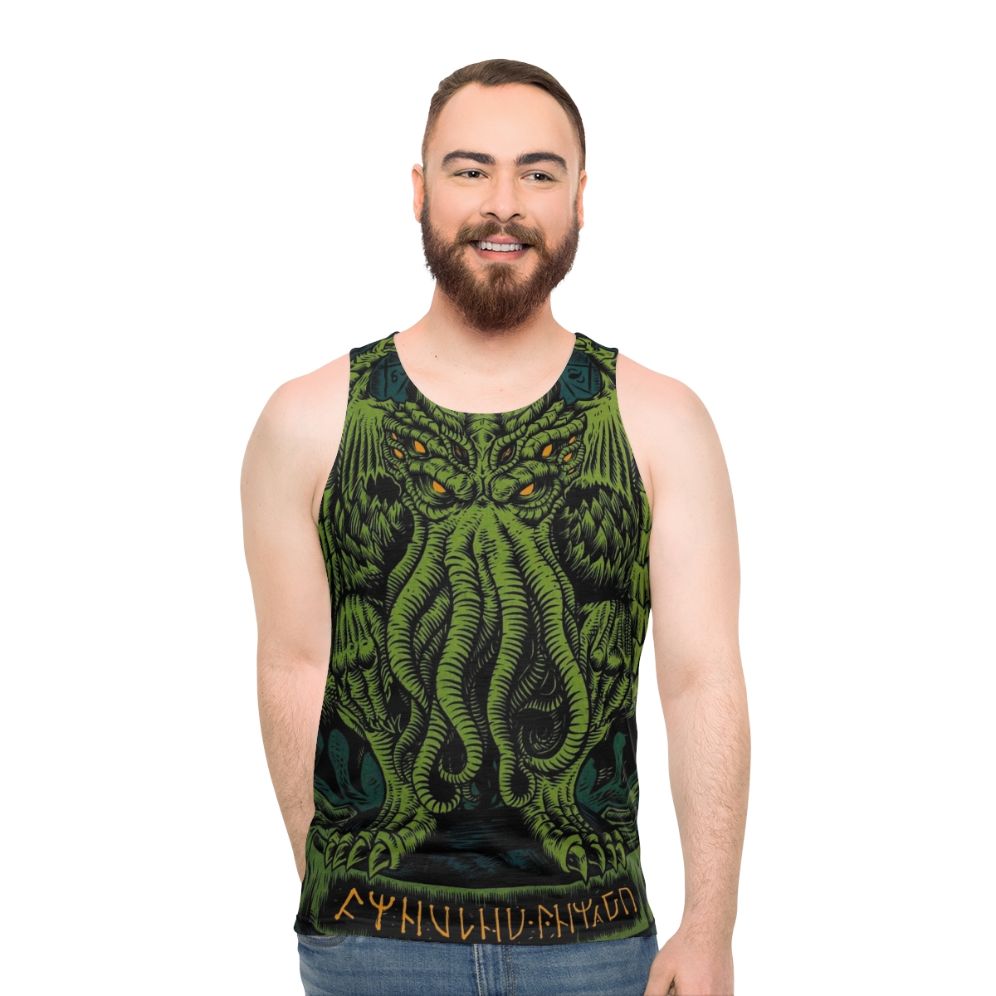 Unisex Tank Top with Cthulhu and Lovecraft Inspired Design - men