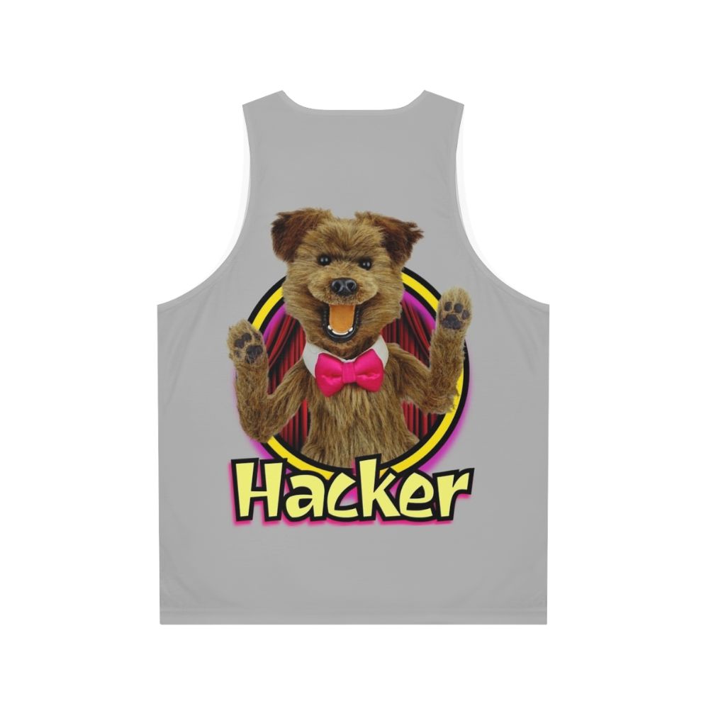 Unisex hacker t-shirt from Hacker Time featuring colorful retro puppet design - Back