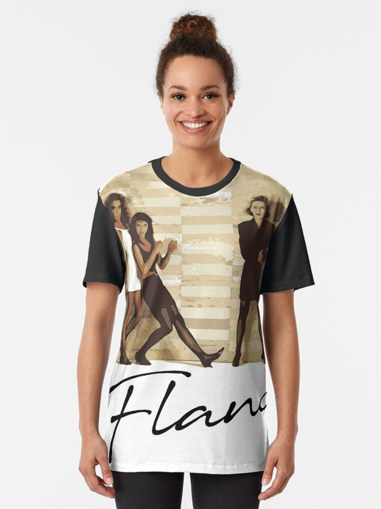 Retro Flans Graphic T-Shirt with 90s Music Band Design - Women