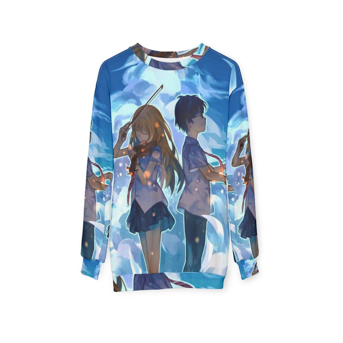 Your Lie in April anime sweatshirt featuring Kousei and Kaori - hanging