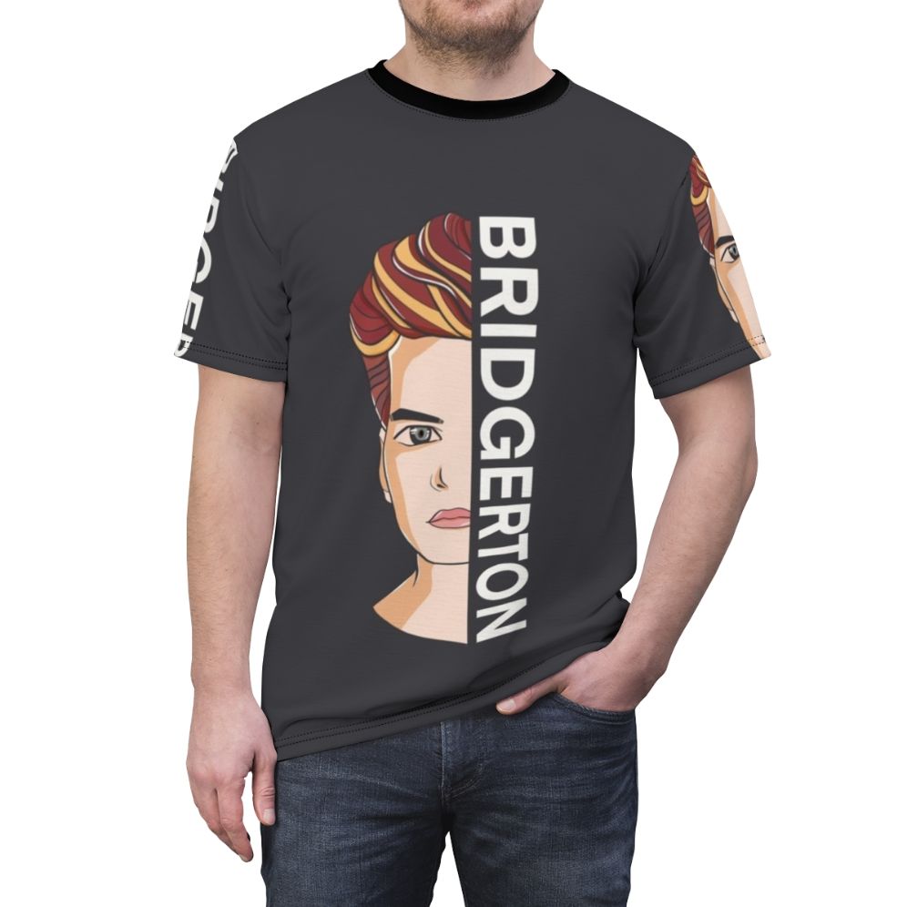 A high-quality t-shirt featuring a Bridgerton-inspired design, perfect for fans of the popular Netflix series. - men front