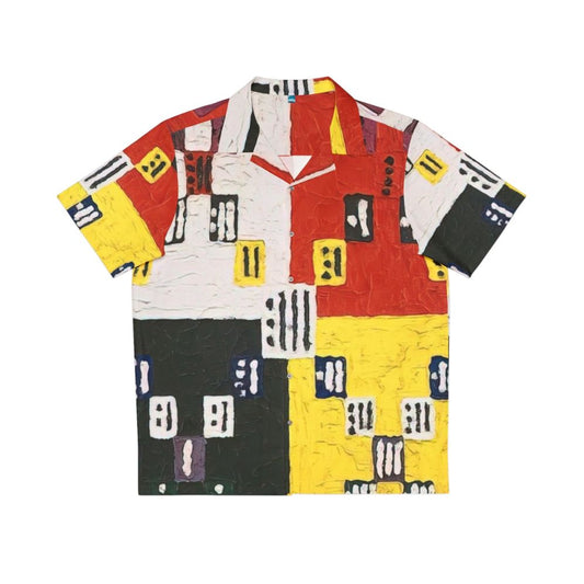 Colorful abstract Hawaiian shirt featuring Alfred Jensen's "The Apex Is Nothing" artwork