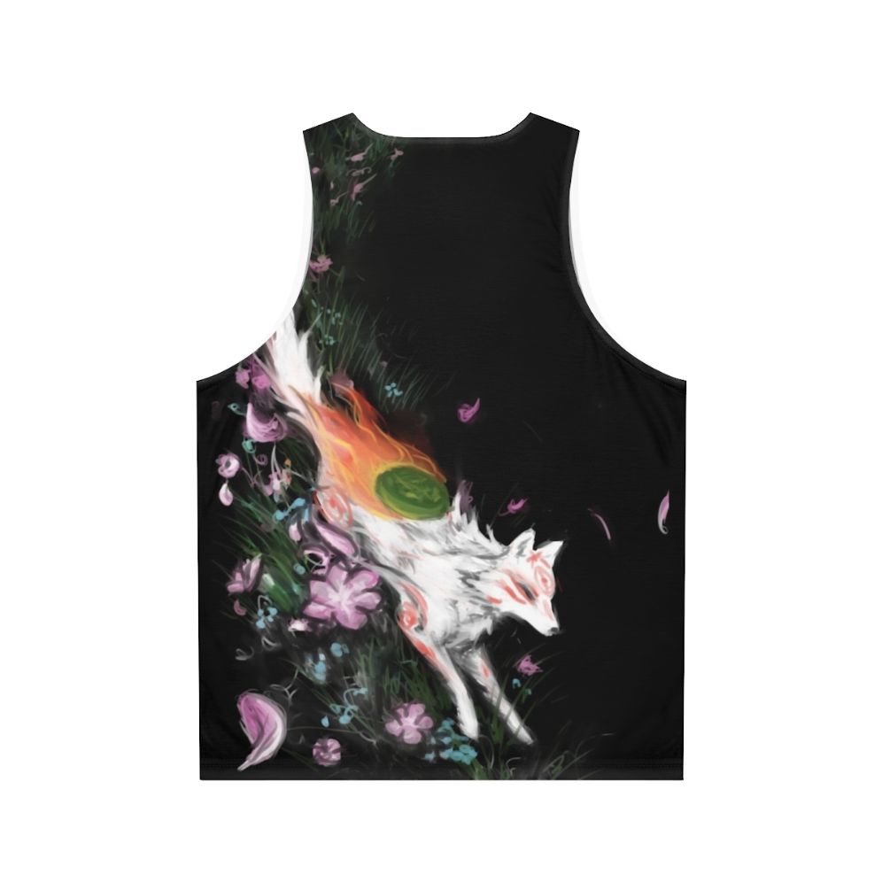 Okami unisex tank top featuring the wolf goddess Amaterasu - Back