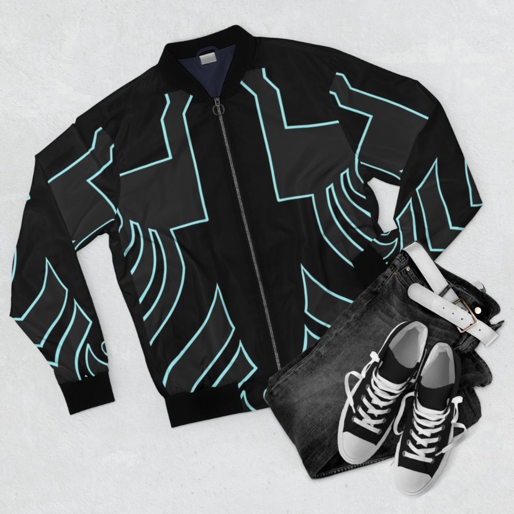 Shin Megami Tensei Nocturne Demi-fiend (Hitoshura) Bomber Jacket - Flat lay