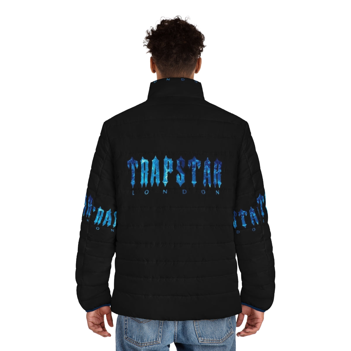 Trapstar Puffer Jacket in Black and Blue - men back