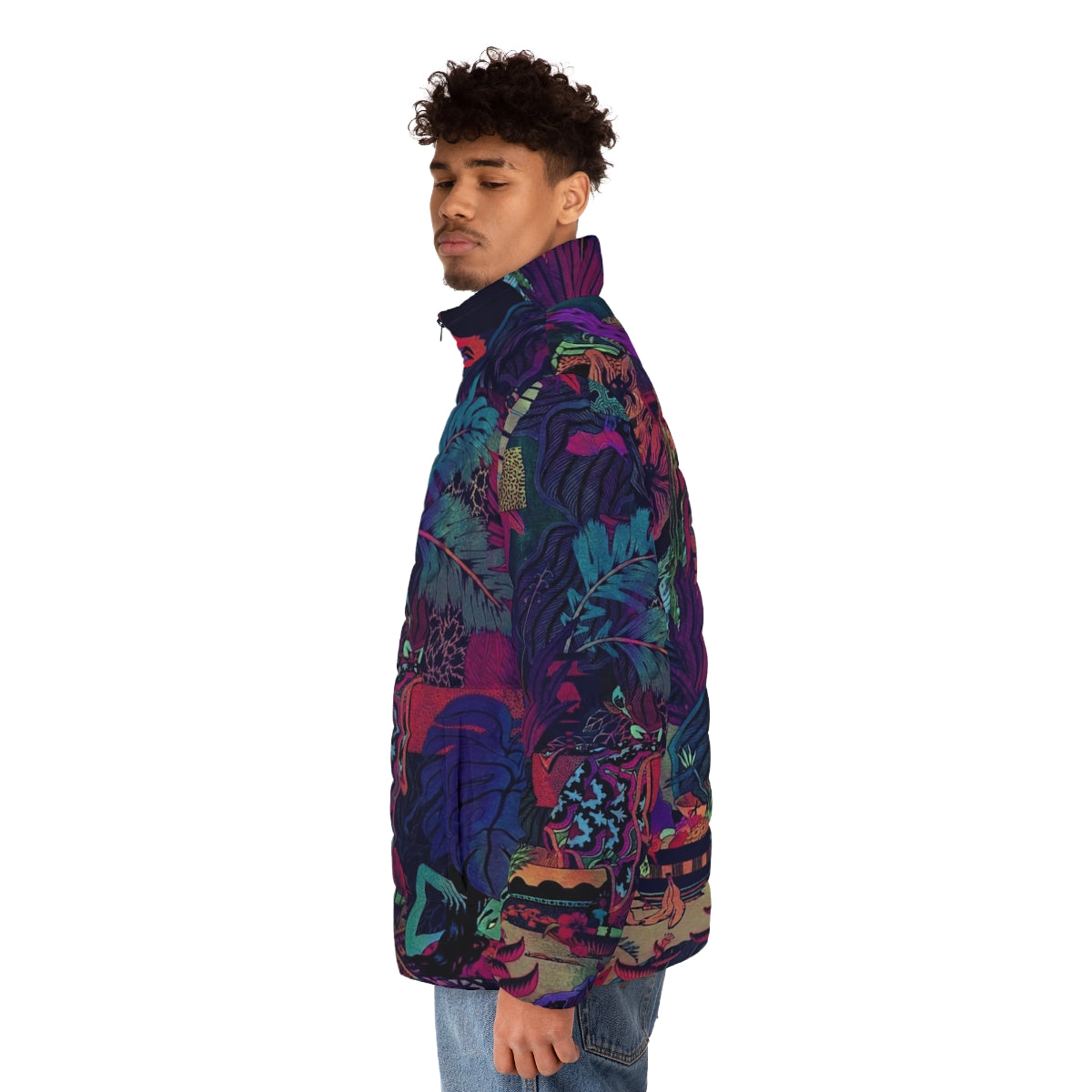 Glass Animals Puffer Jacket featuring the indie band's iconic logo and artwork - men side left