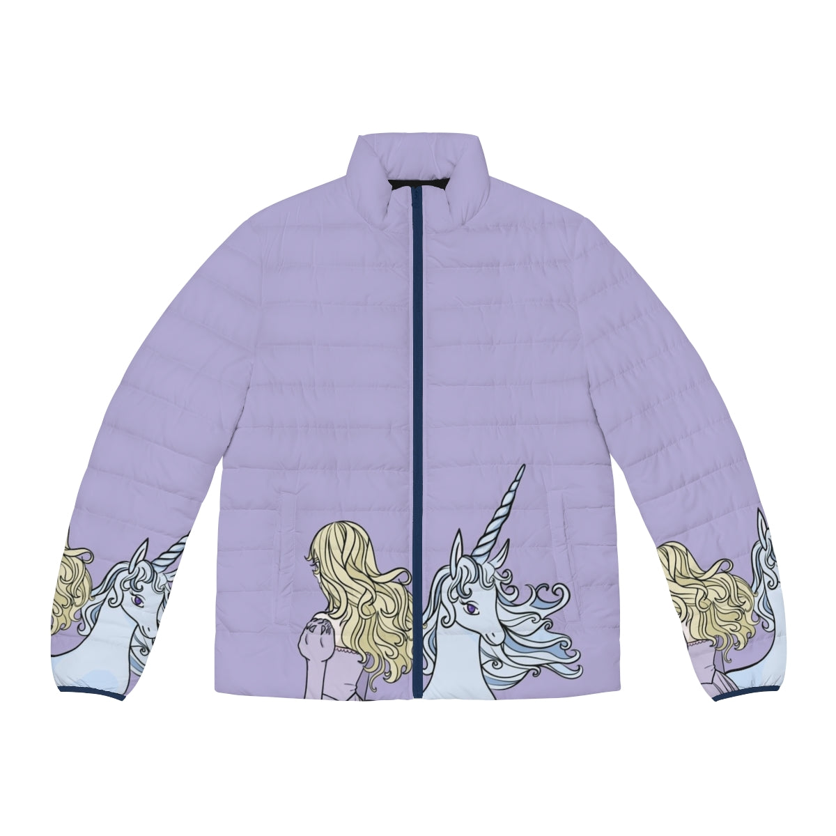 Lady Amalthea from The Last Unicorn inspired puffer jacket with whimsical unicorn design