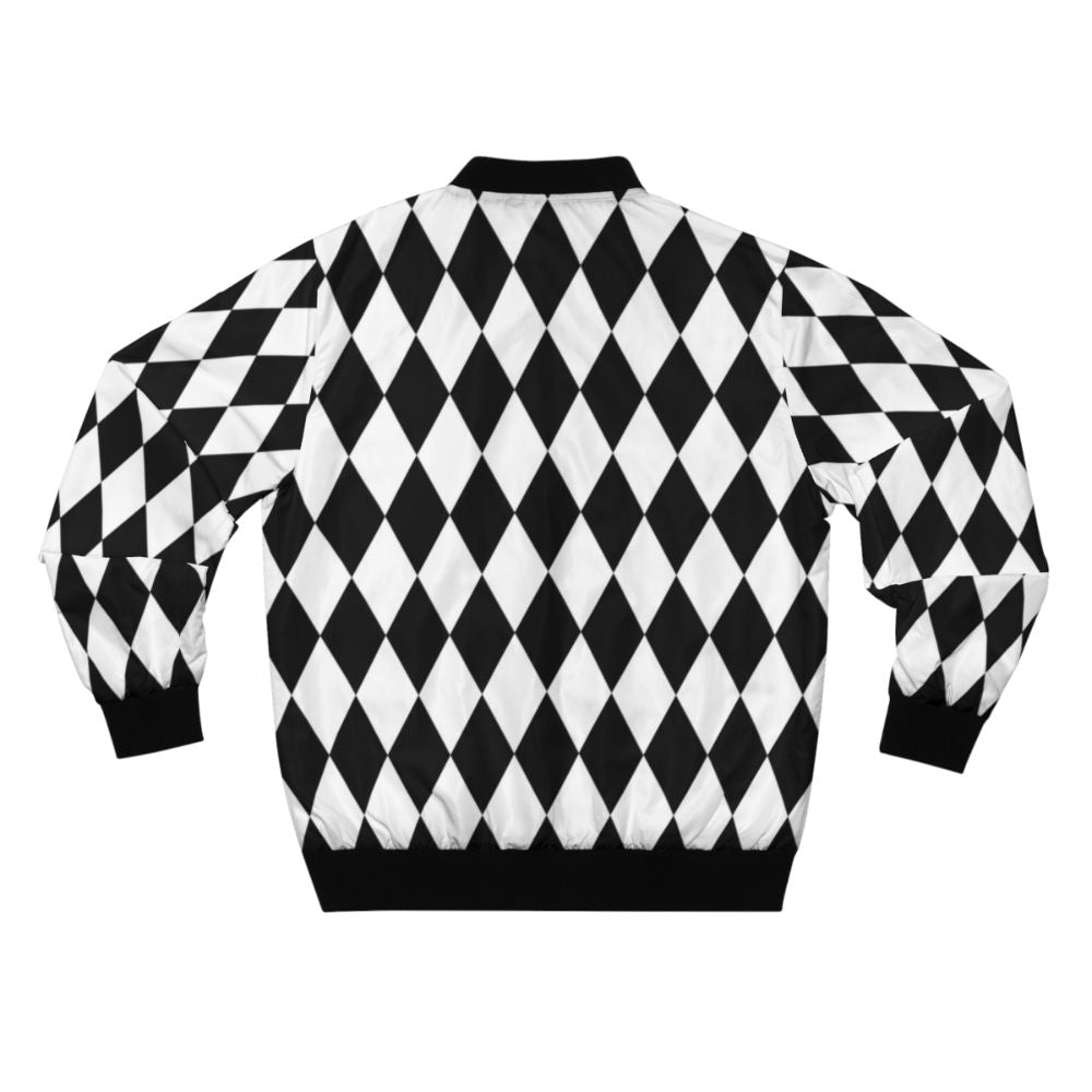 Harlequin diamond pattern bomber jacket in black and white - Back