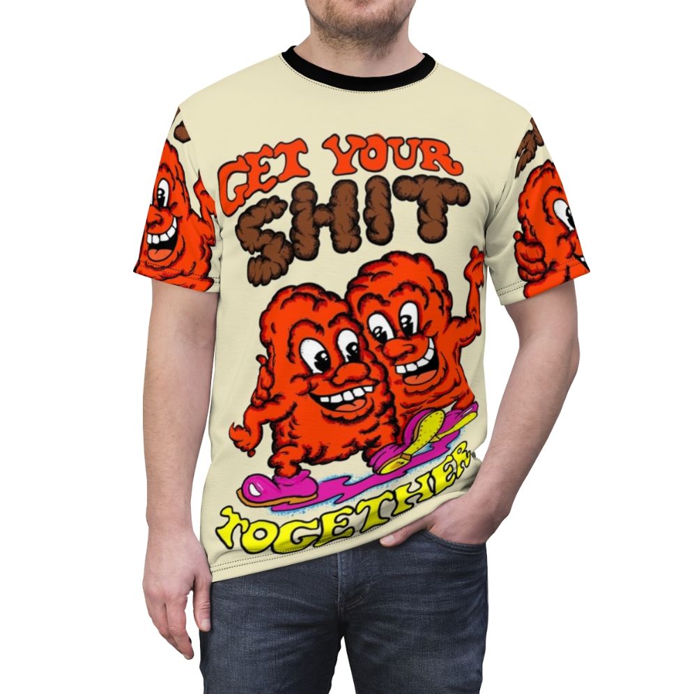 Vintage-style t-shirt with a humorous poop design - men front