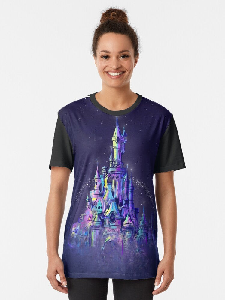 Disney-inspired watercolor illustration of a magical princess castle in a fairytale kingdom - Women