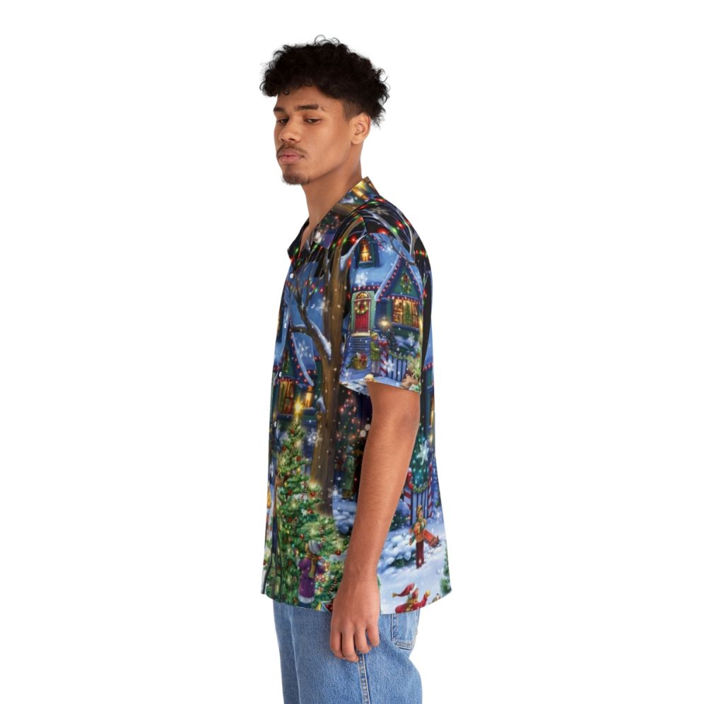 Decorative Christmas Hawaiian Shirt with holiday icons and tropical patterns - People Left