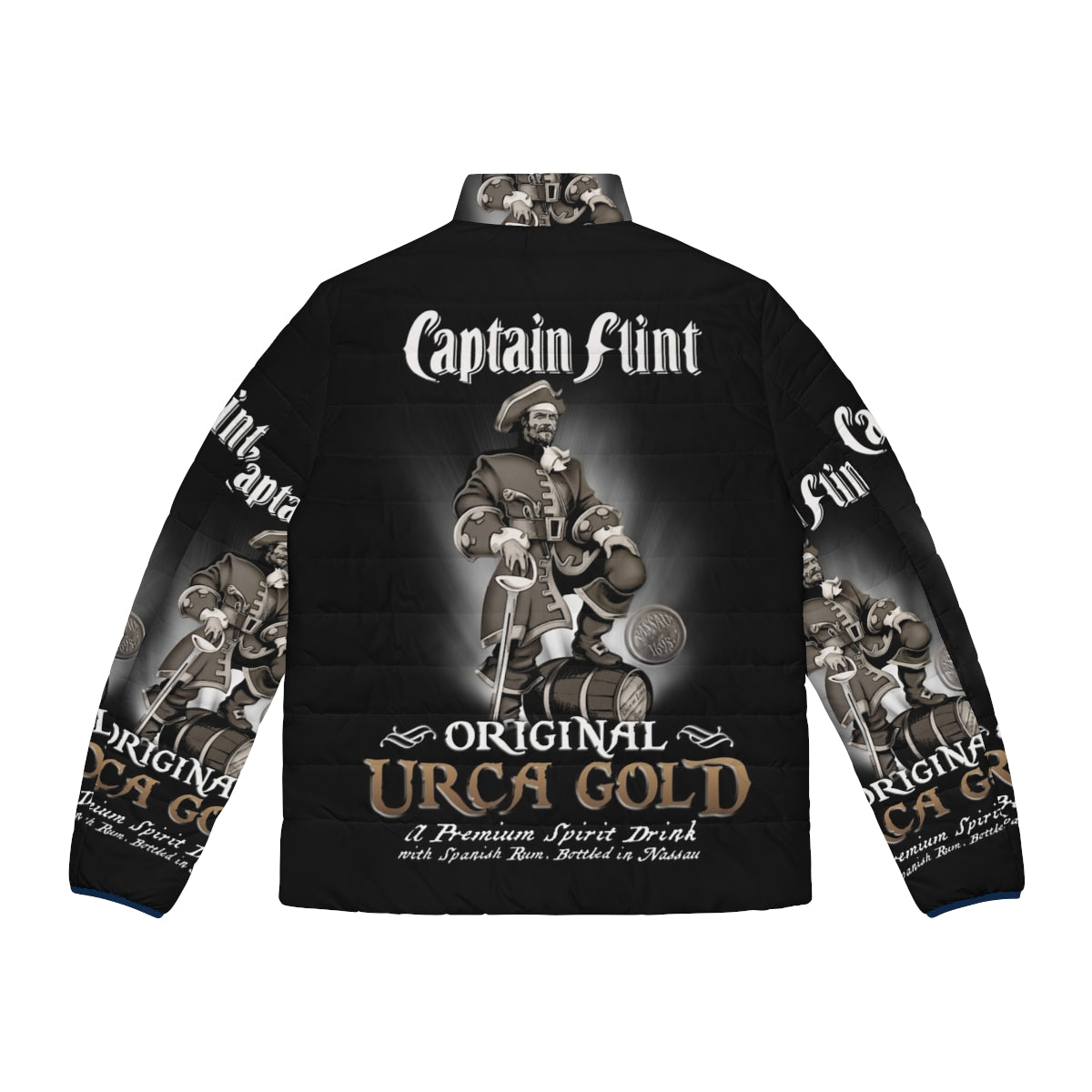 Captain Flint Rum Puffer Jacket with sails and nautical design - Back