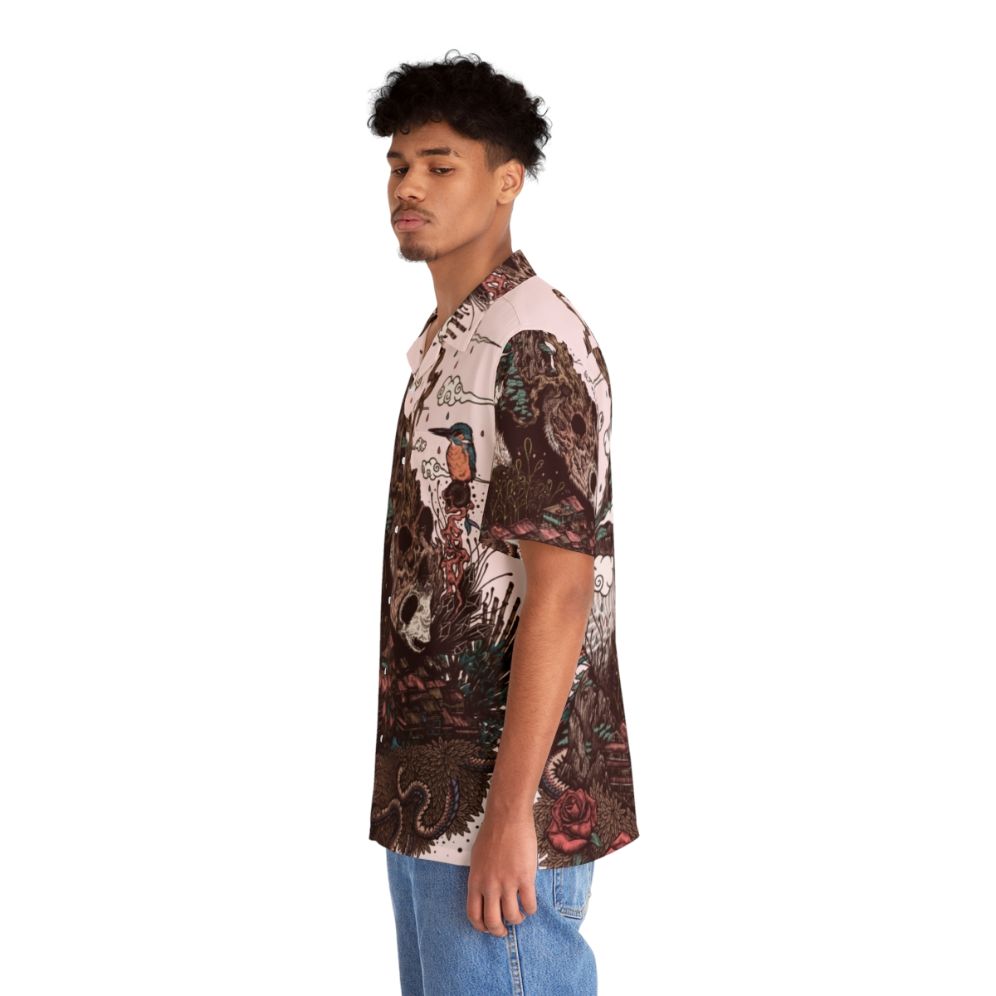 Colorful "Land Of The Sleeping Giant" Hawaiian shirt featuring a panda bear, mountains, and nature elements - People Left