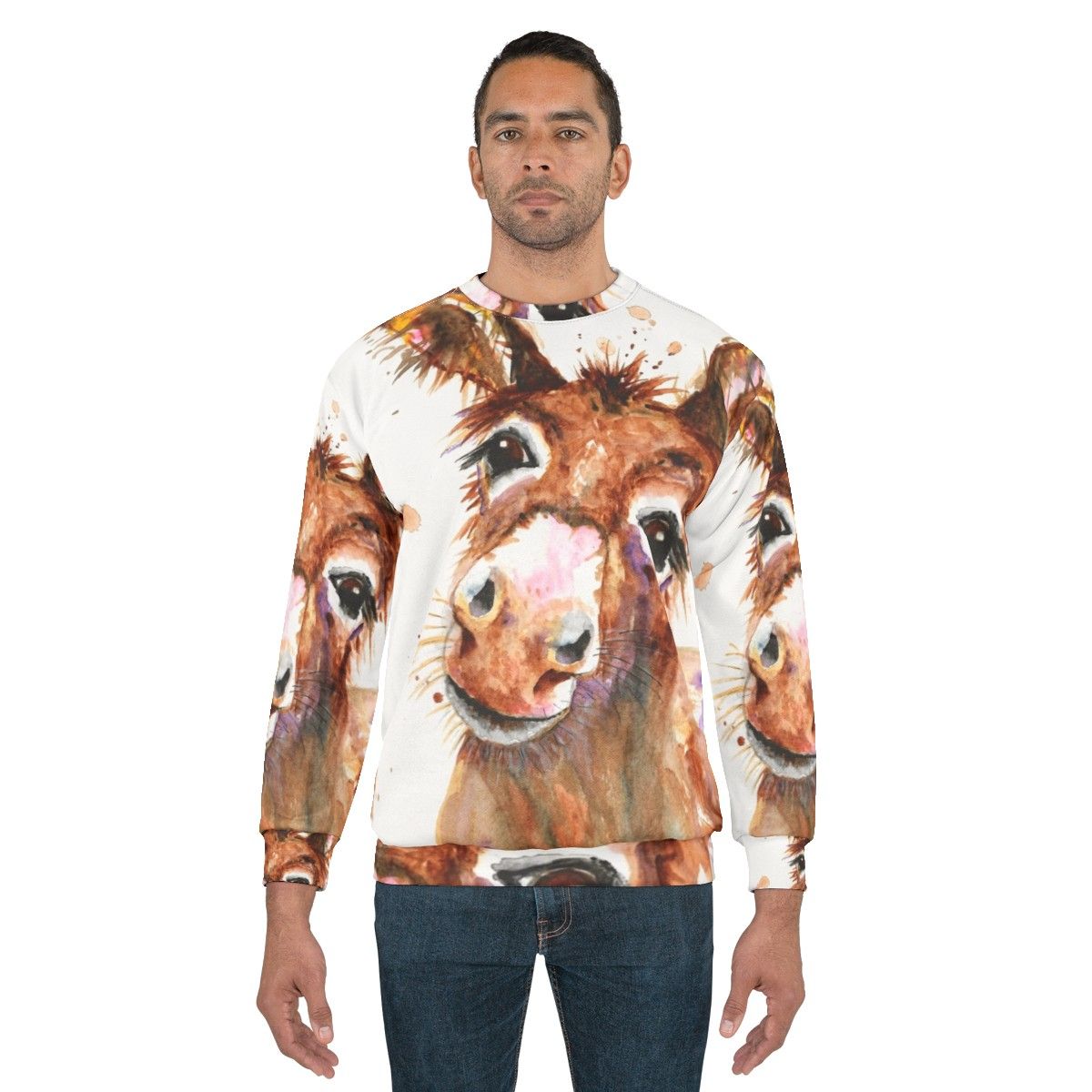 Cute donkey face printed on a cozy sweatshirt - men