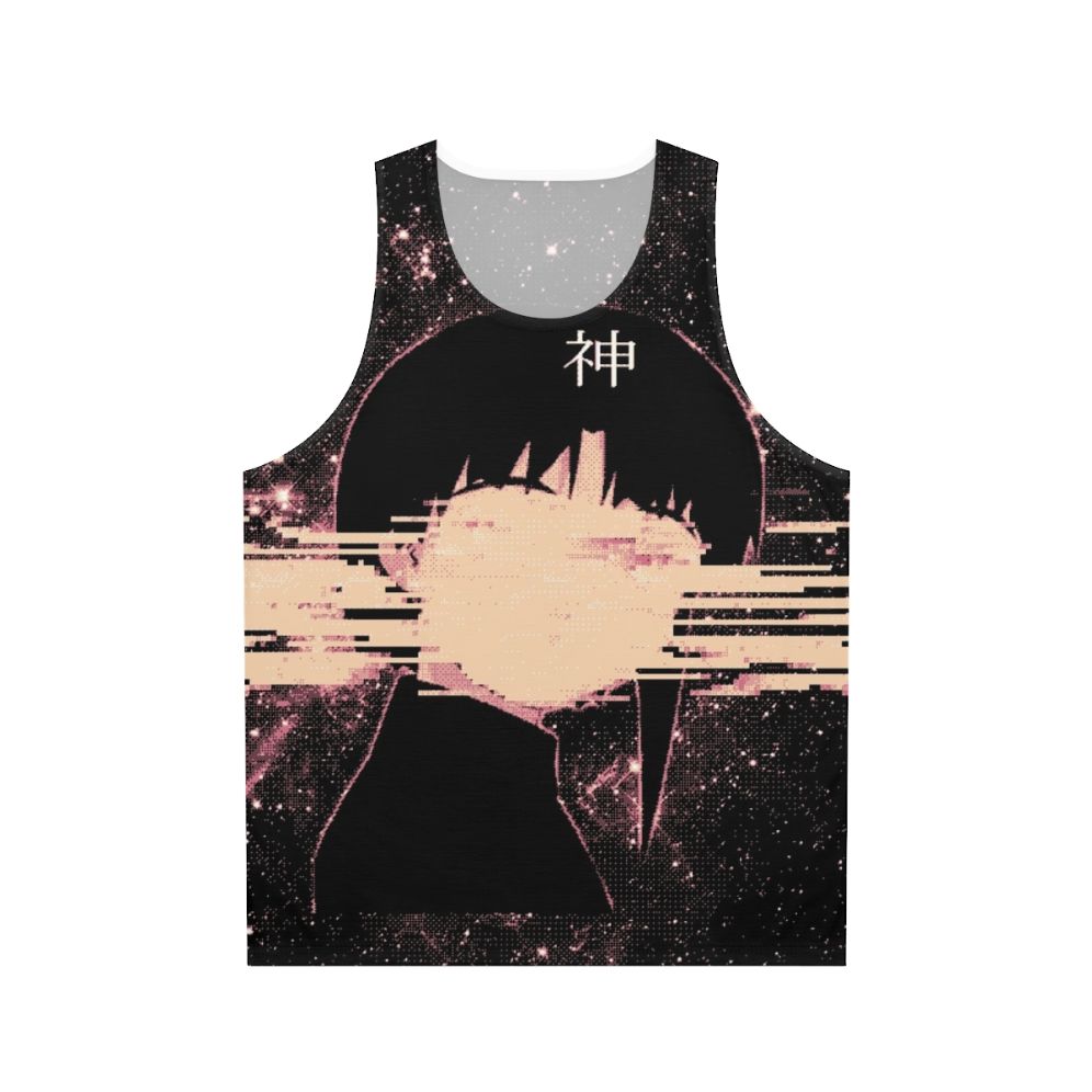 Cosmic unisex tank top with space, glitch and pixel art design