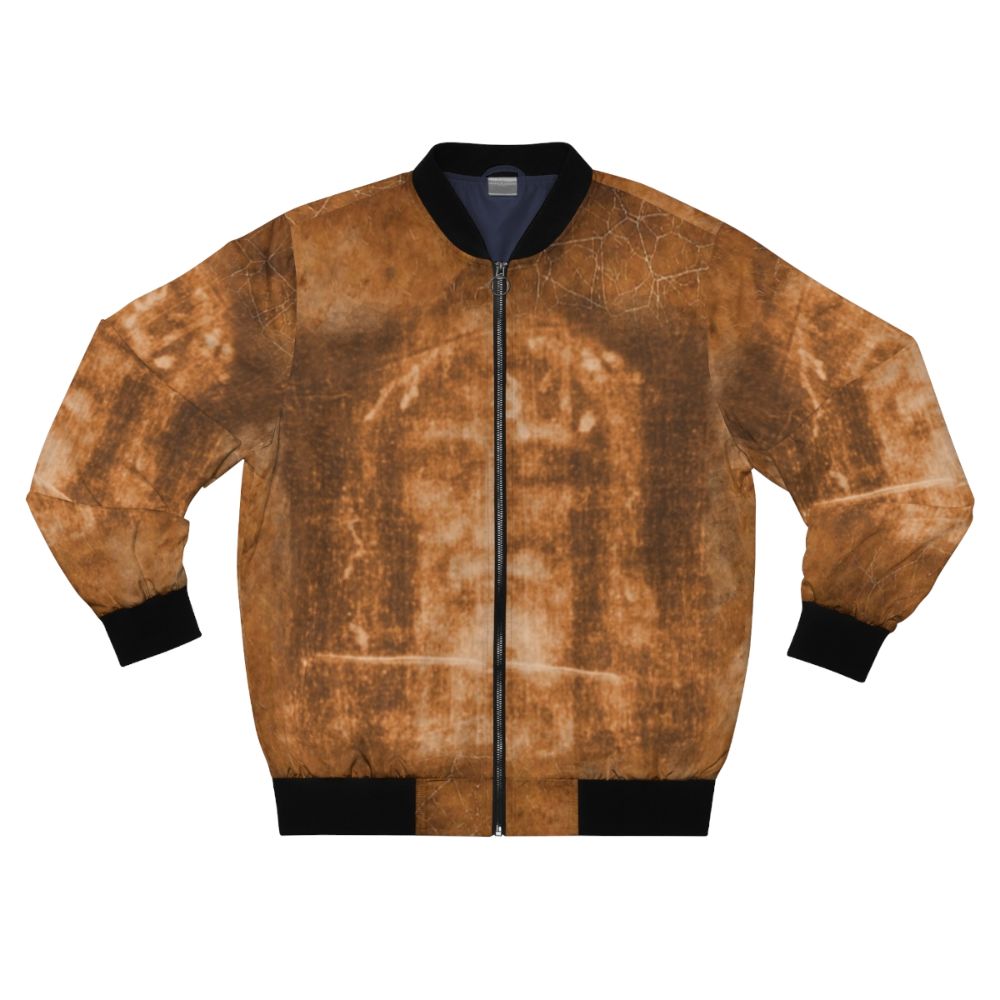 Passion of Christ Crucifix Bomber Jacket featuring the Holy Face of Jesus